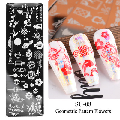 Nail Art zīmogu plāksnīšu zīmogošana Ziedu Lapu Sirds Burti Attēls Ģeometriski Dizaini Nagu laka Apdrukas trafarets Manikīrs TRFB01-06