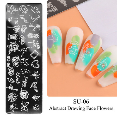 Nail Art zīmogu plāksnīšu zīmogošana Ziedu Lapu Sirds Burti Attēls Ģeometriski Dizaini Nagu laka Apdrukas trafarets Manikīrs TRFB01-06