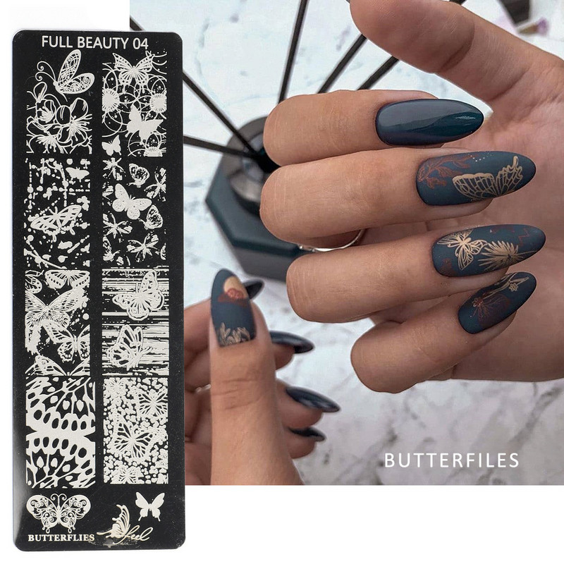 Nail Art zīmogu plāksnīšu zīmogošana Ziedu Lapu Sirds Burti Attēls Ģeometriski Dizaini Nagu laka Apdrukas trafarets Manikīrs TRFB01-06