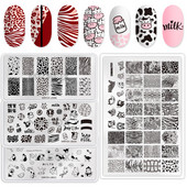 Dzīvnieki Rakstu nagu apzīmogošanas plāksnes Leoparda govis attēls nagu mākslas veidnes zīmogs nerūsējošā tērauda nagu drukas rīki