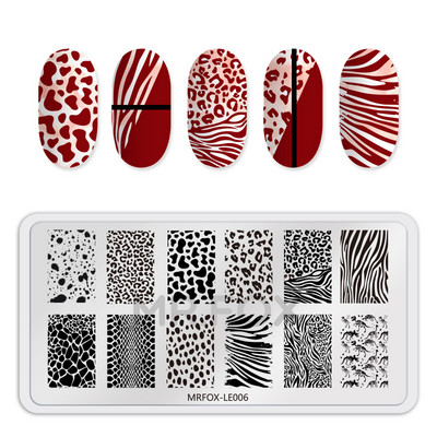 Dzīvnieki Rakstu nagu apzīmogošanas plāksnes Leoparda govis attēls nagu mākslas veidnes zīmogs nerūsējošā tērauda nagu drukas rīki