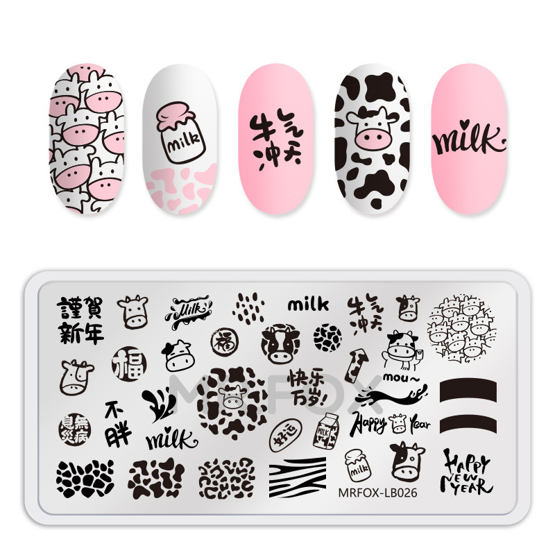 Dzīvnieki Rakstu nagu apzīmogošanas plāksnes Leoparda govis attēls nagu mākslas veidnes zīmogs nerūsējošā tērauda nagu drukas rīki