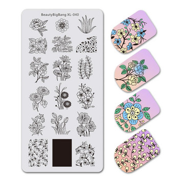 BEAUTYBIGBANG 6*12CM Правоъгълна плоча за щамповане Flower Leave Pattern For Nail Art Manicure Tool Plate XL-040