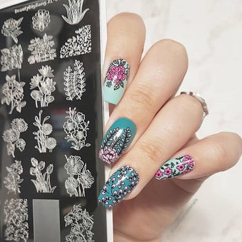 BEAUTYBIGBANG 6*12CM Правоъгълна плоча за щамповане Flower Leave Pattern For Nail Art Manicure Tool Plate XL-040