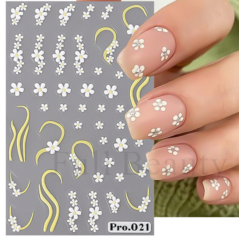 5D reljefi nagu uzlīmes rozā peonija lilija margrietiņa ziedi dizains pašlīmējošs nagu pārneses slīdņi vasaras manikīra uzlīmes LAPro