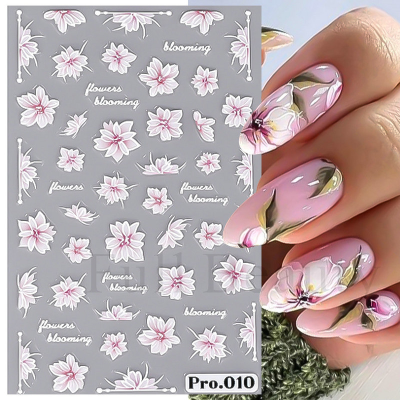 5D reljefi nagu uzlīmes rozā peonija lilija margrietiņa ziedi dizains pašlīmējošs nagu pārneses slīdņi vasaras manikīra uzlīmes LAPro