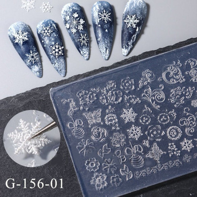 Novi 3D Snowflake Nails Art silikonski kalup Jastučić za zimski džemper Reljefni kalup za gel šablone Dizajn DIY alat za rezbarenje noktiju za manikuru
