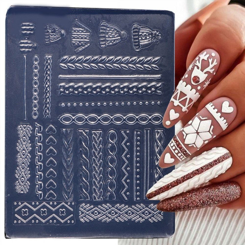 Novi 3D Snowflake Nails Art silikonski kalup Jastučić za zimski džemper Reljefni kalup za gel šablone Dizajn DIY alat za rezbarenje noktiju za manikuru