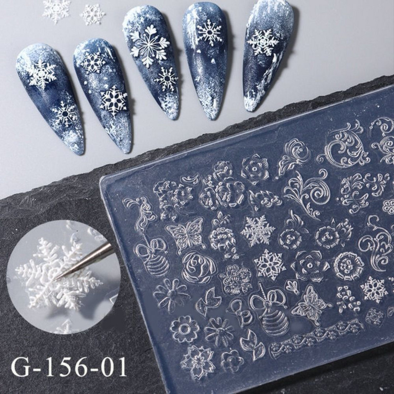 Novi 3D Snowflake Nails Art silikonski kalup Jastučić za zimski džemper Reljefni kalup za gel šablone Dizajn DIY alat za rezbarenje noktiju za manikuru