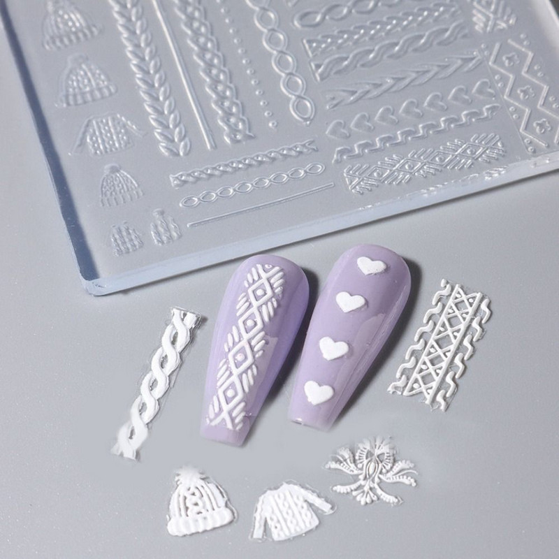 Novi 3D Snowflake Nails Art silikonski kalup Jastučić za zimski džemper Reljefni kalup za gel šablone Dizajn DIY alat za rezbarenje noktiju za manikuru