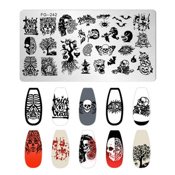 1PCS Halloween Pumpkin Nail Stamping Plates Правоъгълен шаблон Шаблони Nail Art Stamp Image Plate Маникюр Инструменти за печат на нокти