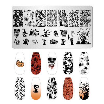 1Gb Helovīna ķirbju nagu apzīmogošanas plāksnes Taisnstūra veidnes trafareti nagu mākslas zīmoga attēla plāksne Manikīrs nagu drukas rīki