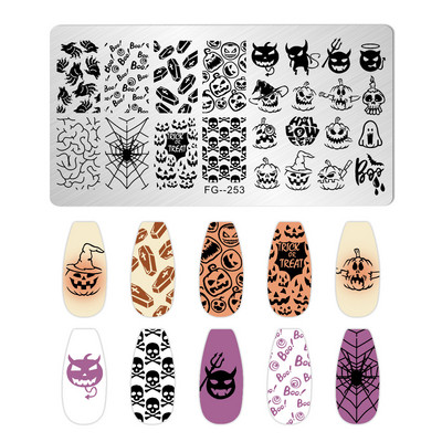 1Gb Helovīna ķirbju nagu apzīmogošanas plāksnes Taisnstūra veidnes trafareti nagu mākslas zīmoga attēla plāksne Manikīrs nagu drukas rīki