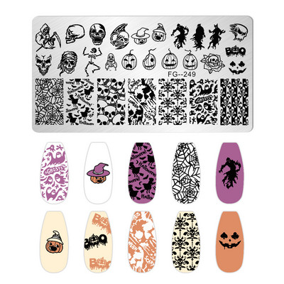 1Gb Helovīna ķirbju nagu apzīmogošanas plāksnes Taisnstūra veidnes trafareti nagu mākslas zīmoga attēla plāksne Manikīrs nagu drukas rīki