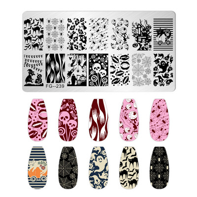 1Gb Helovīna ķirbju nagu apzīmogošanas plāksnes Taisnstūra veidnes trafareti nagu mākslas zīmoga attēla plāksne Manikīrs nagu drukas rīki