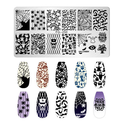1Gb Helovīna ķirbju nagu apzīmogošanas plāksnes Taisnstūra veidnes trafareti nagu mākslas zīmoga attēla plāksne Manikīrs nagu drukas rīki