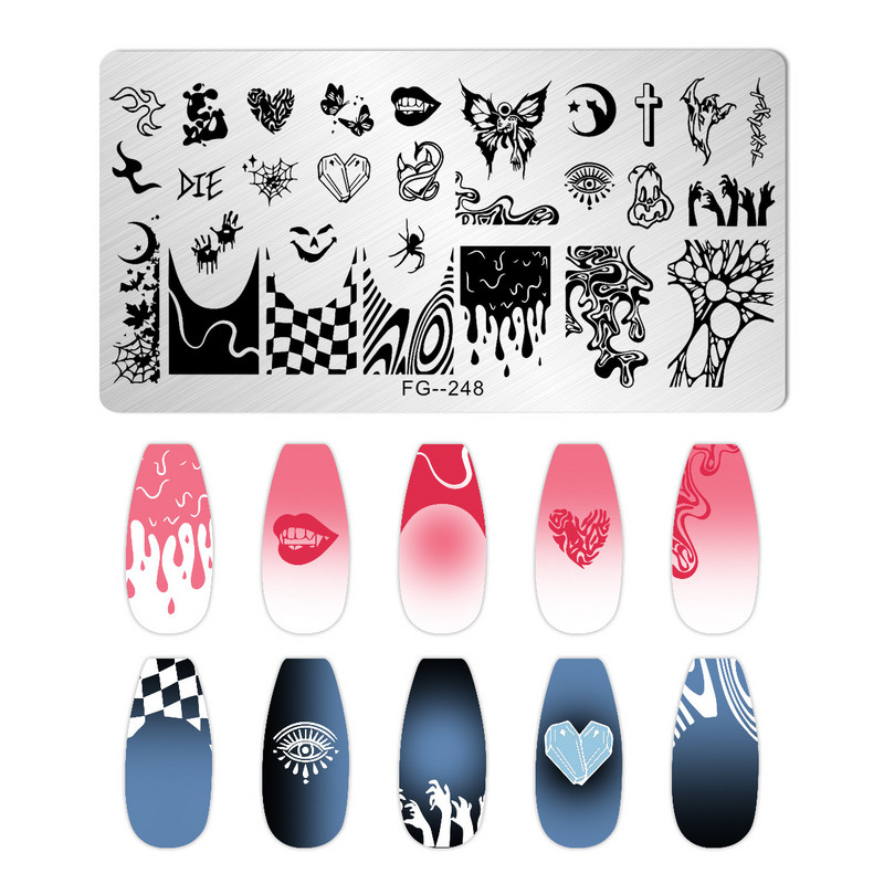 1Gb Helovīna ķirbju nagu apzīmogošanas plāksnes Taisnstūra veidnes trafareti nagu mākslas zīmoga attēla plāksne Manikīrs nagu drukas rīki
