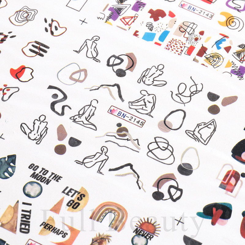 12 buc. Linii abstracte Graffiti Set de autocolante pentru unghii Portret Bloc de culoare Frunze Design francez Slider Manichiura Decor SABN2137-2148