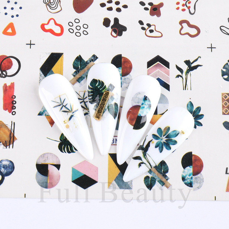 12 buc. Linii abstracte Graffiti Set de autocolante pentru unghii Portret Bloc de culoare Frunze Design francez Slider Manichiura Decor SABN2137-2148