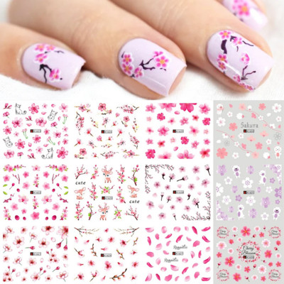 Ūdens uzlīmes nagiem Ziedi Tauriņu Uzlīmes Piekariņi Pavasara Dizains Slideri Estētiskā želeja ar UV gaismu Dekors Manikīra preces