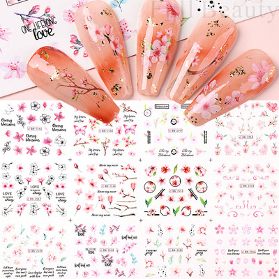 Ūdens uzlīmes nagiem Ziedi Tauriņu Uzlīmes Piekariņi Pavasara Dizains Slideri Estētiskā želeja ar UV gaismu Dekors Manikīra preces