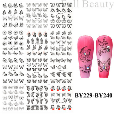 Ūdens uzlīmes nagiem Ziedi Tauriņu Uzlīmes Piekariņi Pavasara Dizains Slideri Estētiskā želeja ar UV gaismu Dekors Manikīra preces