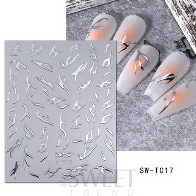 Metāliskas sudraba liesmas nagu uzlīmes svītrainām viļņainām līnijām cilts Fire Tatton slīdnis Hologrāfisks 3D manikīra uzgaļi Dekorācija JISW-T