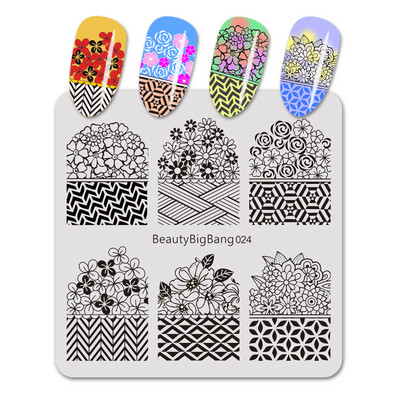Zemas cenas Pārdošana SkaistumsBigBang svītraina līnija nagu apzīmogošanas plāksne Ziedi rožu lapas nagu mākslas attēla veidne manikīra trafareta rīks