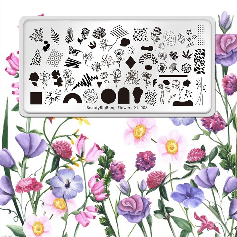 Zemas cenas Pārdošana SkaistumsBigBang svītraina līnija nagu apzīmogošanas plāksne Ziedi rožu lapas nagu mākslas attēla veidne manikīra trafareta rīks