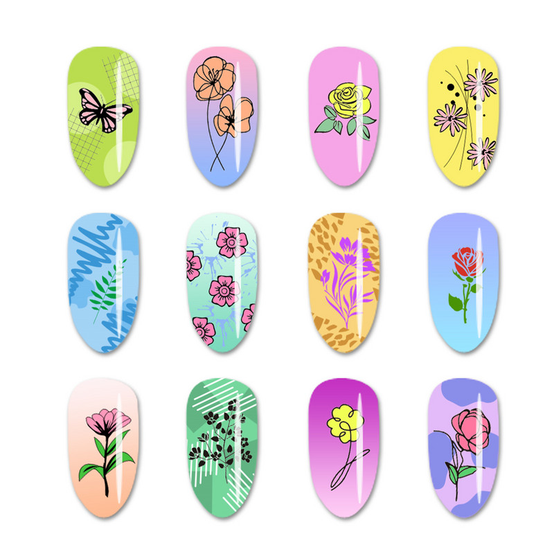 Zemas cenas Pārdošana SkaistumsBigBang svītraina līnija nagu apzīmogošanas plāksne Ziedi rožu lapas nagu mākslas attēla veidne manikīra trafareta rīks