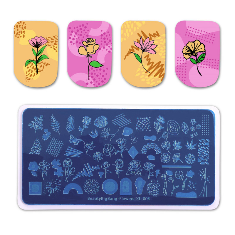 Zemas cenas Pārdošana SkaistumsBigBang svītraina līnija nagu apzīmogošanas plāksne Ziedi rožu lapas nagu mākslas attēla veidne manikīra trafareta rīks