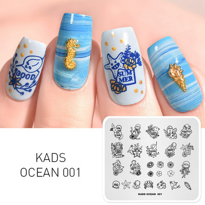 KADS 11 Design Ocean sērija Dolphins Conch Fish Mermaid štancēšana nagu mākslas veidne nagu rīki nagu trafarets zīmogs nagu plāksne