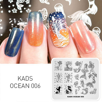 KADS 11 Design Ocean sērija Dolphins Conch Fish Mermaid štancēšana nagu mākslas veidne nagu rīki nagu trafarets zīmogs nagu plāksne