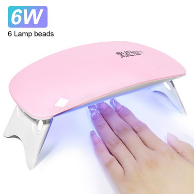 Mini mașină de uscător de unghii 6W Lampă portabilă cu 6 LED UV pentru manichiură Lampă pentru uz casnic pentru uscarea lacului de lac cu cablu USB