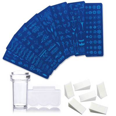 1 set de plăci de ștanțare a unghiilor cu geometrie din dantelă, prindere de vise cu flori cu jeleu, răzuitoare, burete, instrument pentru plăci de imagine pentru arta unghiilor