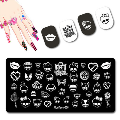Skulls Nail Art Template Cranium Bone Nagu apzīmogošanas plāksnīšu komplekts Cross-Bones Jaunās dāmas nagu plāksnes #010