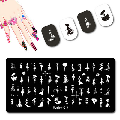 Skulls Nail Art Template Cranium Bone Nagu apzīmogošanas plāksnīšu komplekts Cross-Bones Jaunās dāmas nagu plāksnes #010