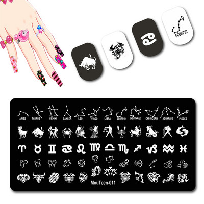Skulls Nail Art Template Cranium Bone Nagu apzīmogošanas plāksnīšu komplekts Cross-Bones Jaunās dāmas nagu plāksnes #010