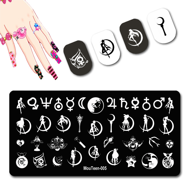 Skulls Nail Art Template Cranium Bone Nagu apzīmogošanas plāksnīšu komplekts Cross-Bones Jaunās dāmas nagu plāksnes #010