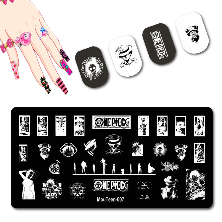 Skulls Nail Art Template Cranium Bone Nagu apzīmogošanas plāksnīšu komplekts Cross-Bones Jaunās dāmas nagu plāksnes #010