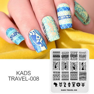 1 kom Nail Art Stamping Pločice Afrički stil Pečat za nokte Tenmplate Lion Elephant Žirafa Plemenski ljudi Šablon za slike za manikuru