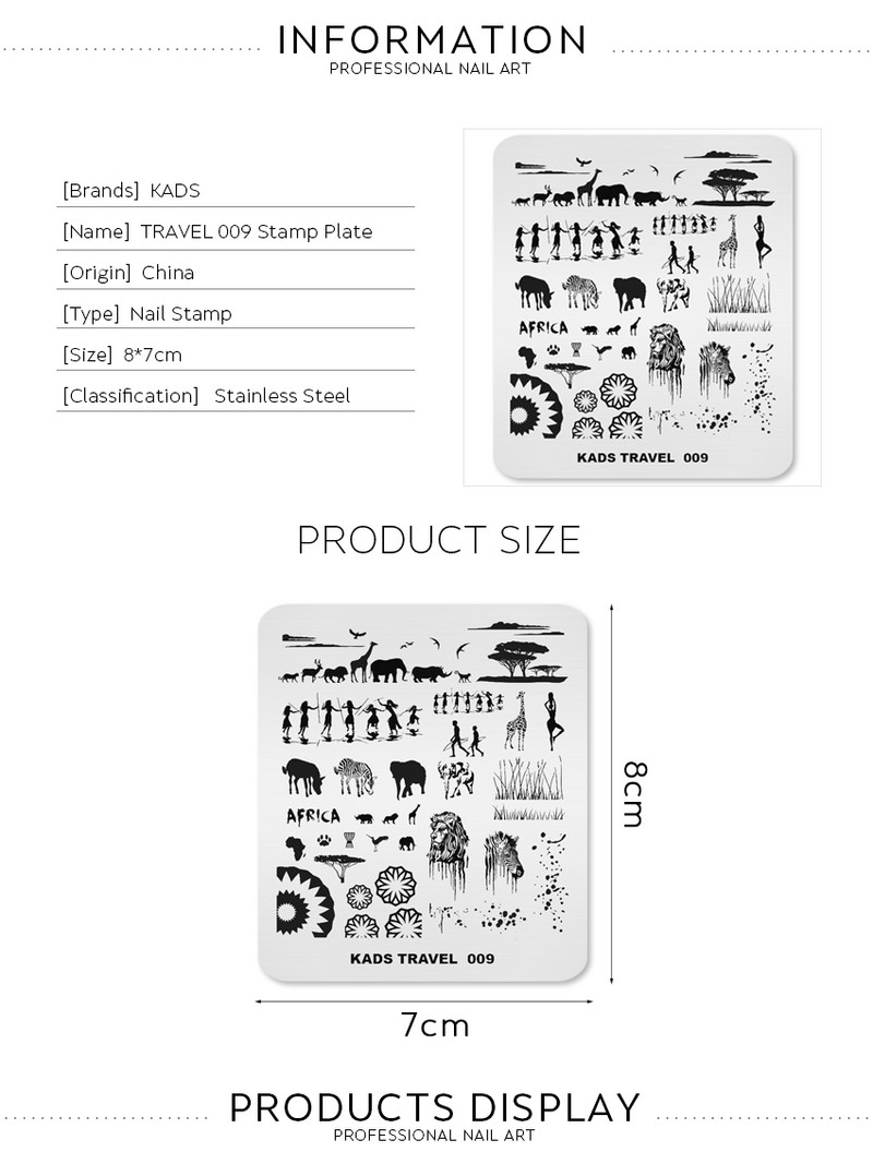 1 kom Nail Art Stamping Pločice Afrički stil Pečat za nokte Tenmplate Lion Elephant Žirafa Plemenski ljudi Šablon za slike za manikuru