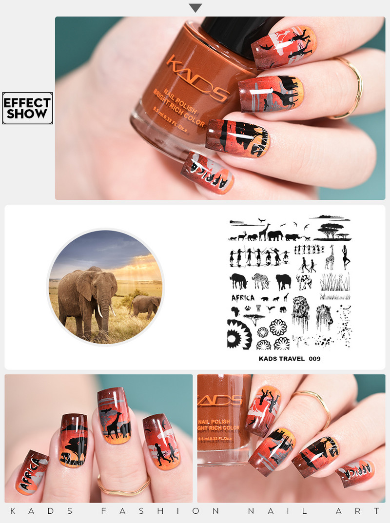 1 kom Nail Art Stamping Pločice Afrički stil Pečat za nokte Tenmplate Lion Elephant Žirafa Plemenski ljudi Šablon za slike za manikuru