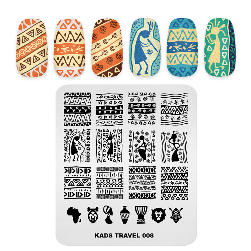 1 kom Nail Art Stamping Pločice Afrički stil Pečat za nokte Tenmplate Lion Elephant Žirafa Plemenski ljudi Šablon za slike za manikuru