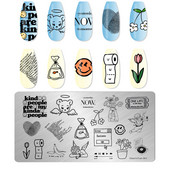 Eņģeļu nagu plāksnes nerūsējošā tērauda veidnes ziedu raksts taisnstūra nagu štancēšanas veidne manikīra nagu mākslas zīmoga attēla plāksne