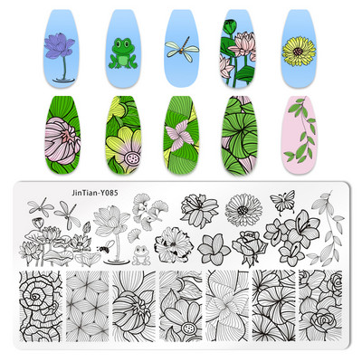 Eņģeļu nagu plāksnes nerūsējošā tērauda veidnes ziedu raksts taisnstūra nagu štancēšanas veidne manikīra nagu mākslas zīmoga attēla plāksne