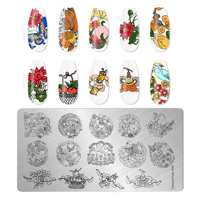 Eņģeļu nagu plāksnes nerūsējošā tērauda veidnes ziedu raksts taisnstūra nagu štancēšanas veidne manikīra nagu mākslas zīmoga attēla plāksne