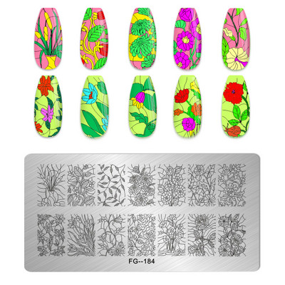 Eņģeļu nagu plāksnes nerūsējošā tērauda veidnes ziedu raksts taisnstūra nagu štancēšanas veidne manikīra nagu mākslas zīmoga attēla plāksne