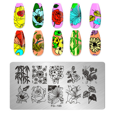 Eņģeļu nagu plāksnes nerūsējošā tērauda veidnes ziedu raksts taisnstūra nagu štancēšanas veidne manikīra nagu mākslas zīmoga attēla plāksne