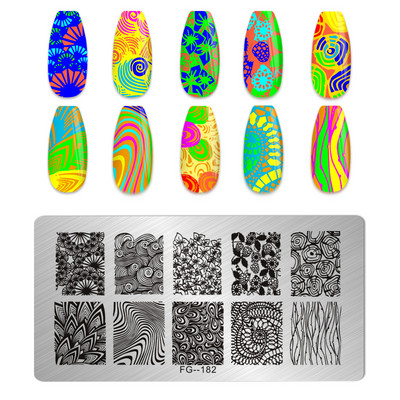 Eņģeļu nagu plāksnes nerūsējošā tērauda veidnes ziedu raksts taisnstūra nagu štancēšanas veidne manikīra nagu mākslas zīmoga attēla plāksne